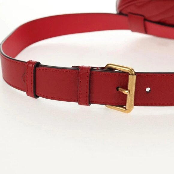 GUCCI GG Marmont Waist Bag Leather Red Gold 476434 Auth 146076V - Picture 7 of 16